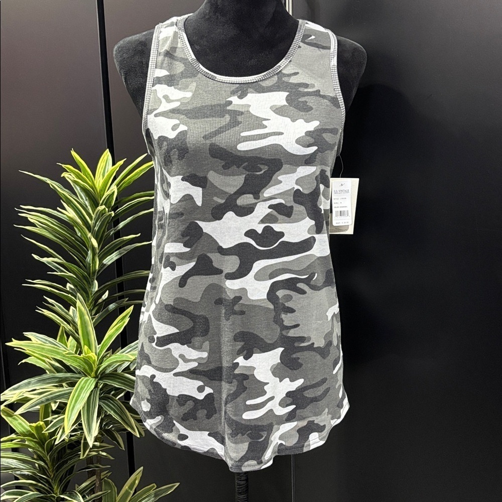 U.S. VIntage Rib Knit,stretch,camo pattern,sleeveless tank top